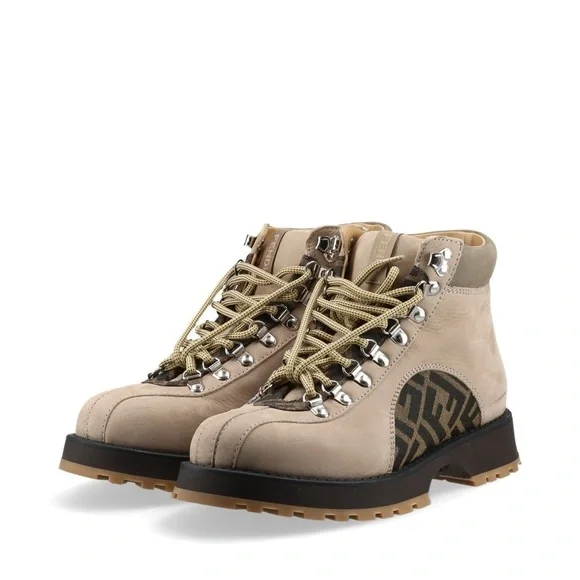 Authentic Fendi Leather Monogram Hiking Boots men size UK5 US6